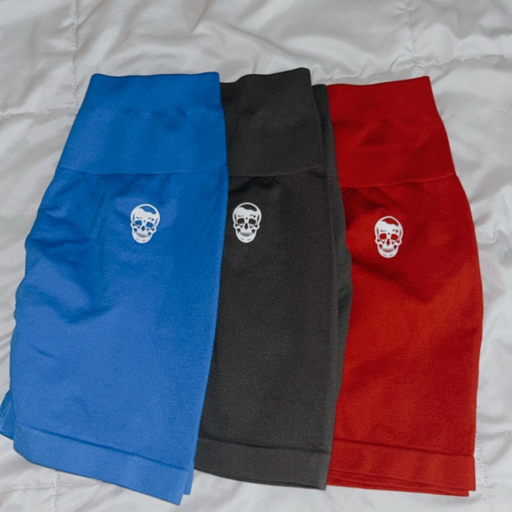Skull Print Blue, Black, and Red Shorts